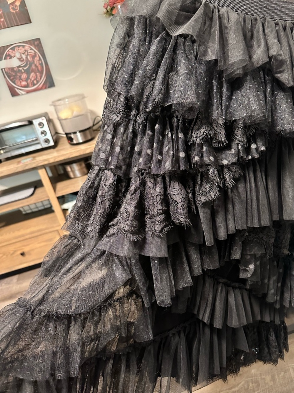 NWT Anthropologie Layered Black Ruffled Tulle Maxi Skirt (XS) - Picture 4 of 7